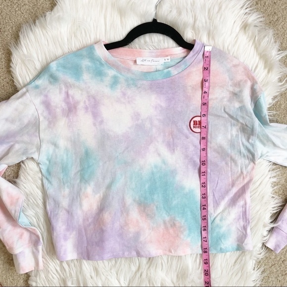 New All in Favor Nordstrom Tie Dye Cropped Long Sleeve Cotton Tee Be Nice Patch - Picture 7 of 7